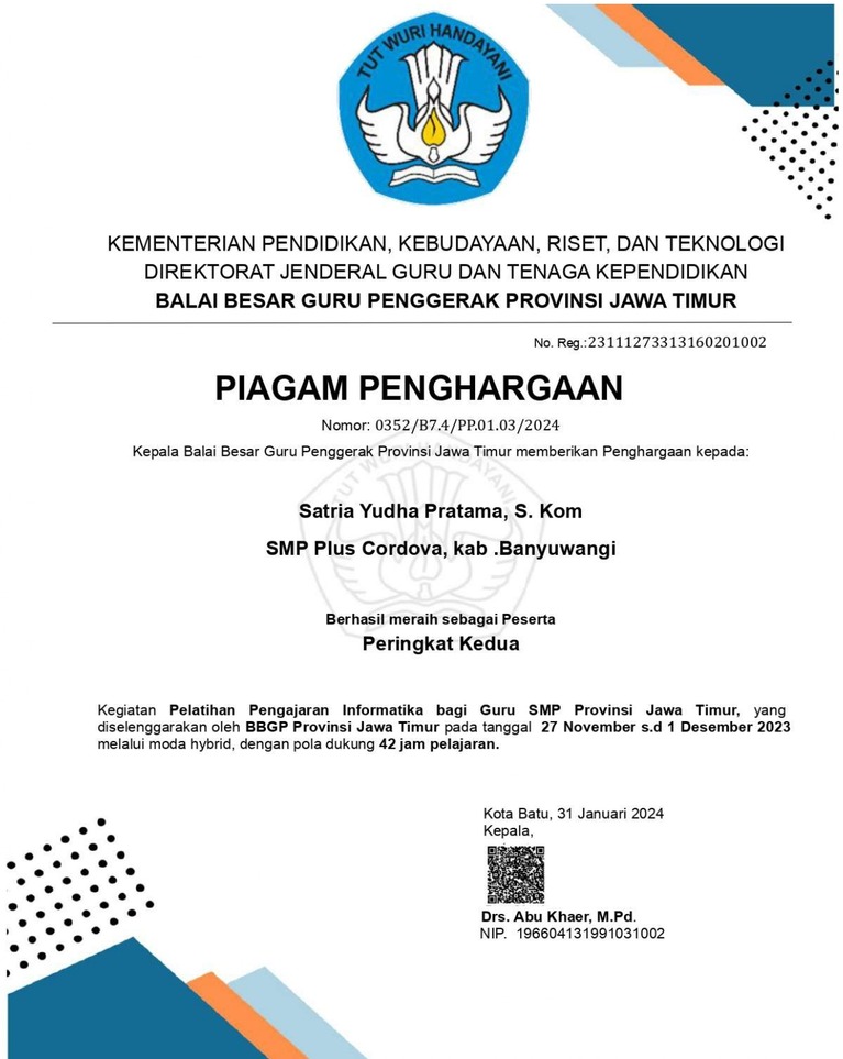 Peringkat 2 Pelatihan Pengajaran Informatika bagi Guru SMP Provinsi Jawa Timur